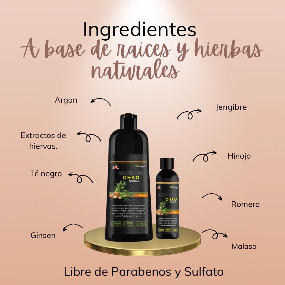 SHAMPOO CHAO CANAS + TRATAMIENTO - Cobertura Natural en Minutos