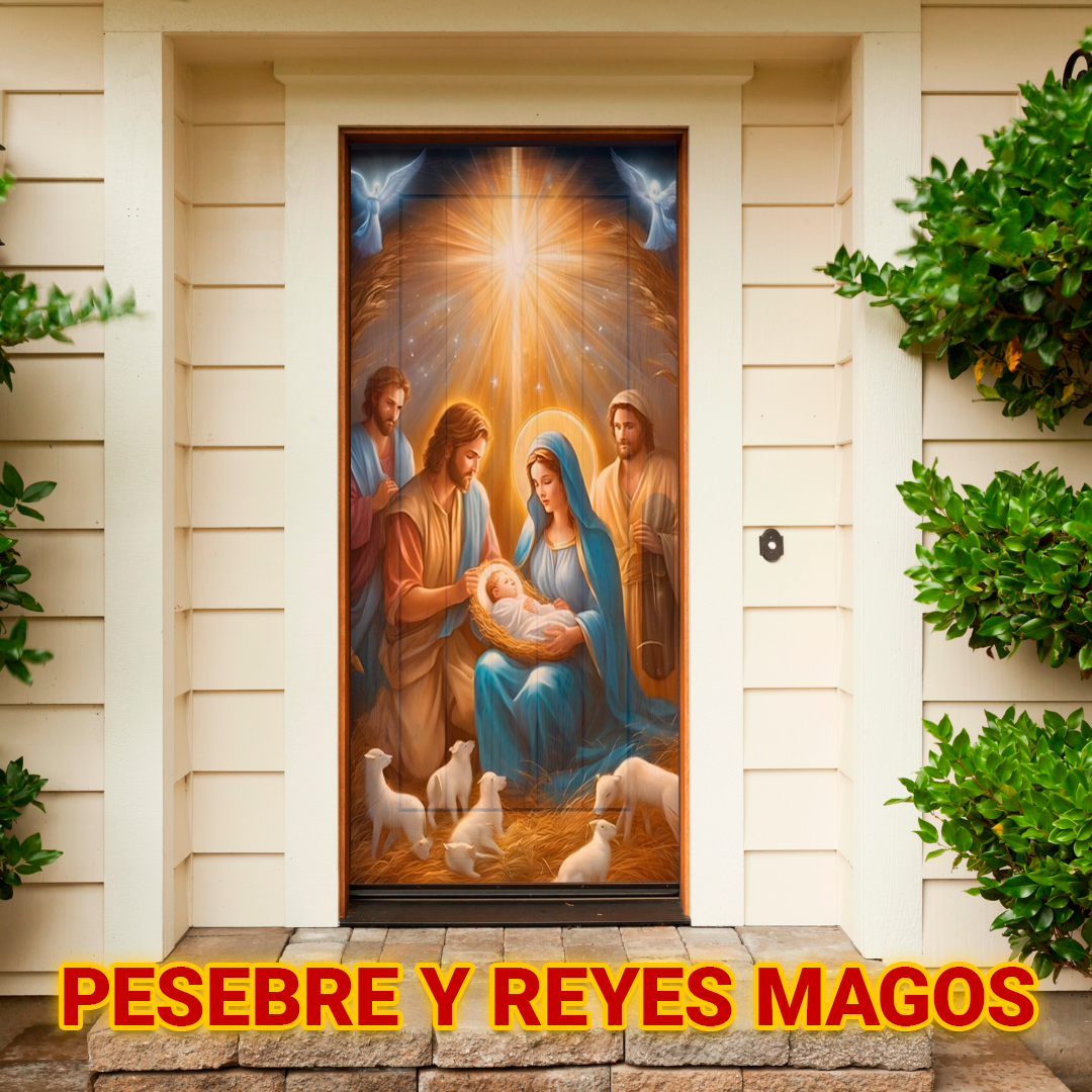 Cubrepuertas Navideña JingleDoor 90x210cm – Tela Reutilizable y Resistente a la Lluvia