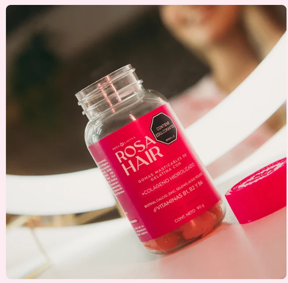 ROSA HAIR - Refuerza tu belleza con Rosa Hair™ – Activa el crescimiento capilar, reducir caída de calleo, fortalece las uñas y mejora la textura de la piel.