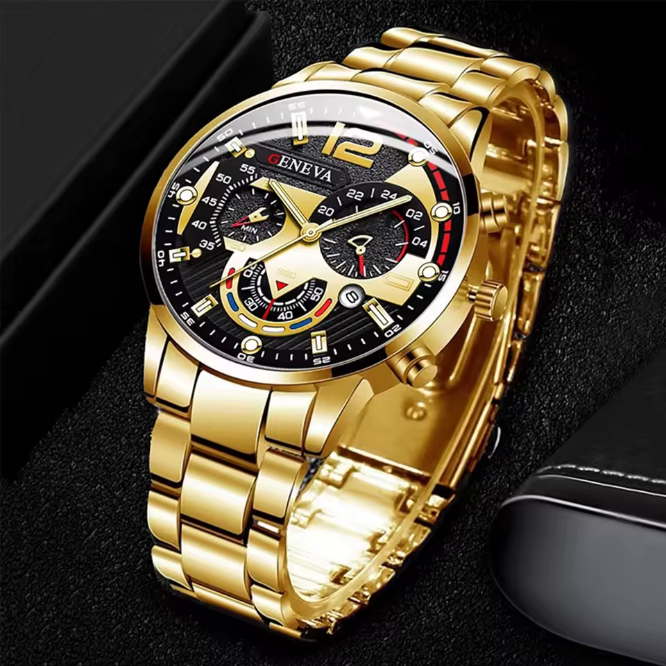 Reloj, Cadena + Pulsera Dorado de REGALO🎁