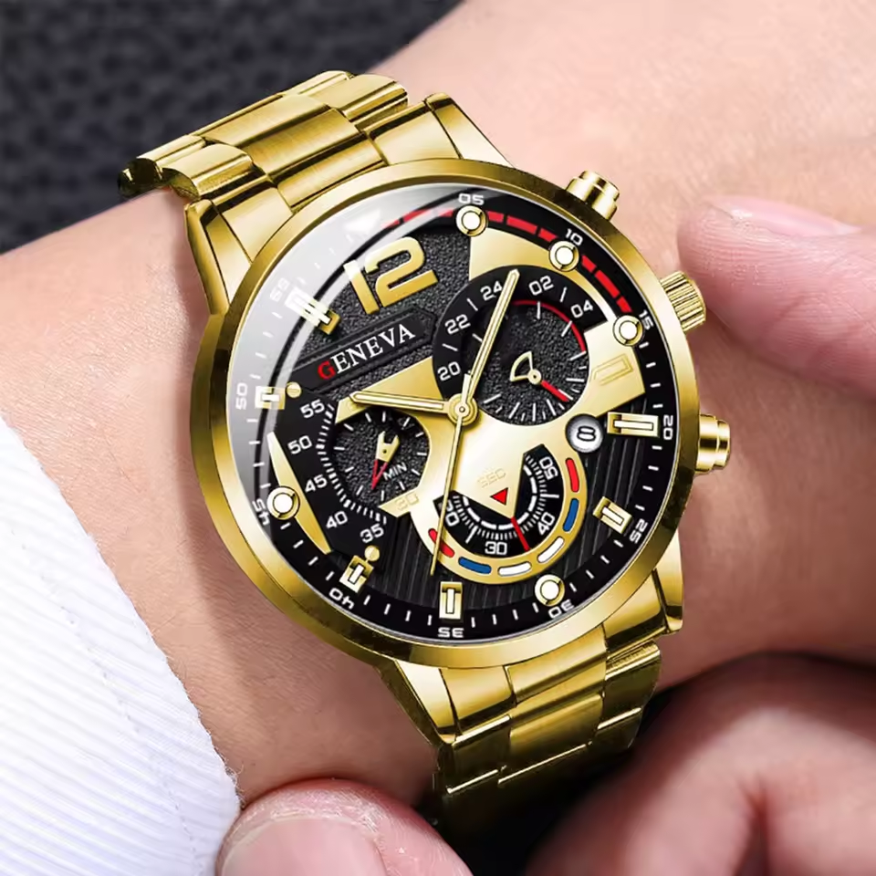 Reloj, Cadena + Pulsera Dorado de REGALO🎁