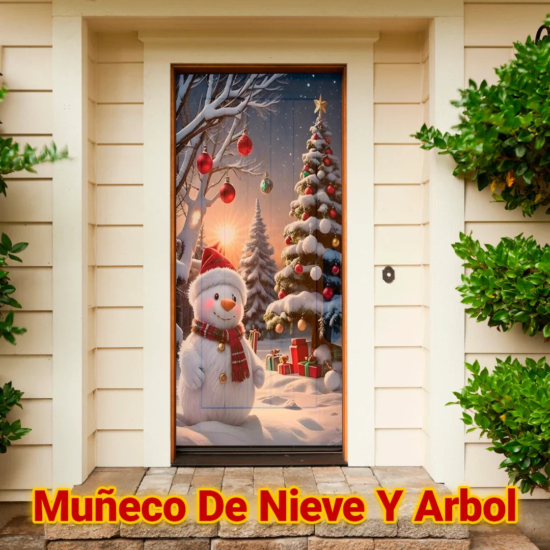 Cubrepuertas Navideña JingleDoor 90x210cm – Tela Reutilizable y Resistente a la Lluvia