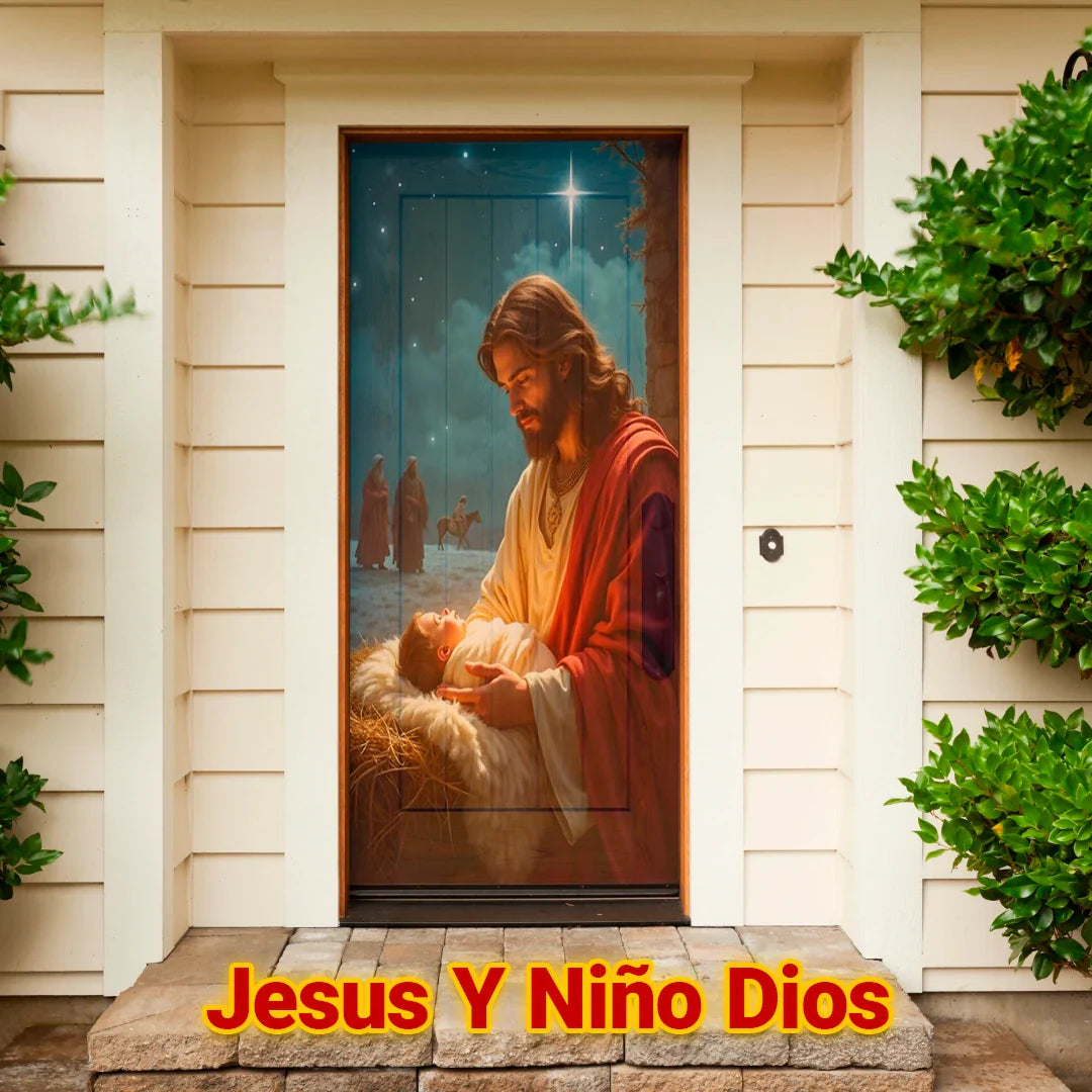 Cubrepuertas Navideña JingleDoor 90x210cm – Tela Reutilizable y Resistente a la Lluvia