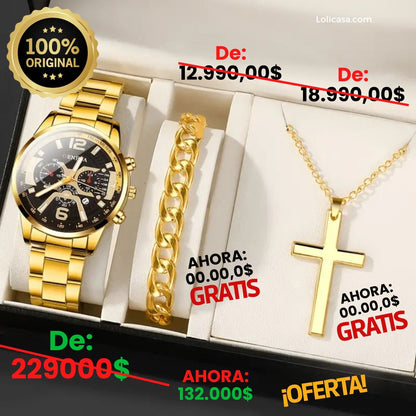 Reloj,  Cadena + Pulsera Dorado de REGALO🎁