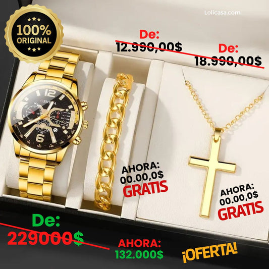 Reloj,  Cadena + Pulsera Dorado de REGALO🎁