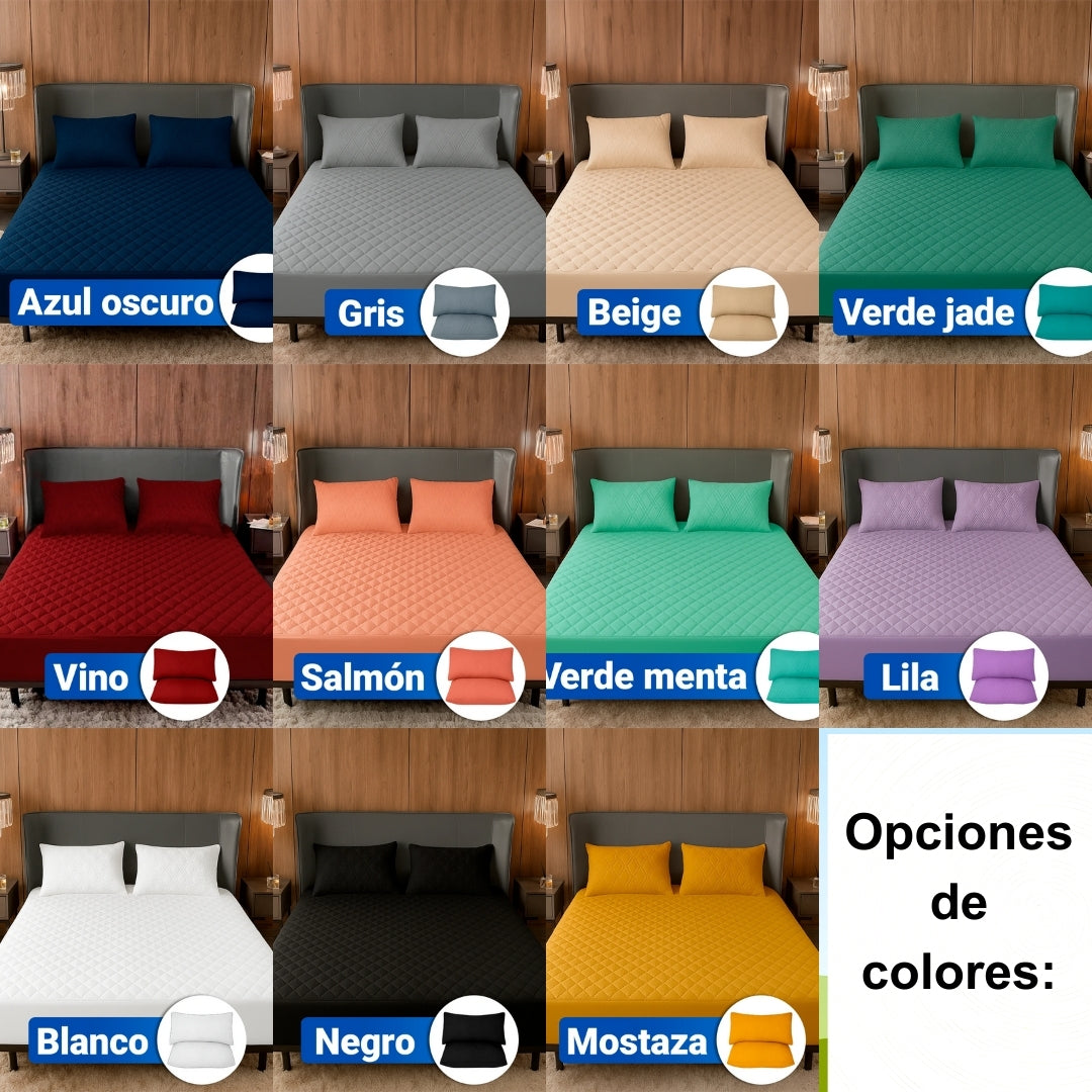 Protector de Colchón SoftRest Acolchado Antifluido + 2 Fundas de Almohada | Se Ajusta Hasta 40cm