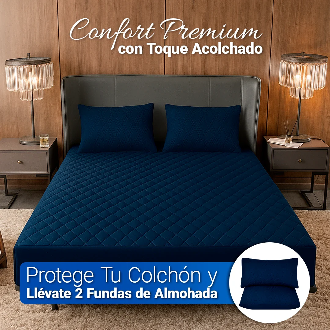Protector de Colchón SoftRest Acolchado Antifluido + 2 Fundas de Almohada | Se Ajusta Hasta 40cm