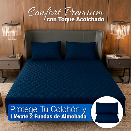 Protector de Colchón SoftRest Acolchado Antifluido + 2 Fundas de Almohada | Se Ajusta Hasta 40cm