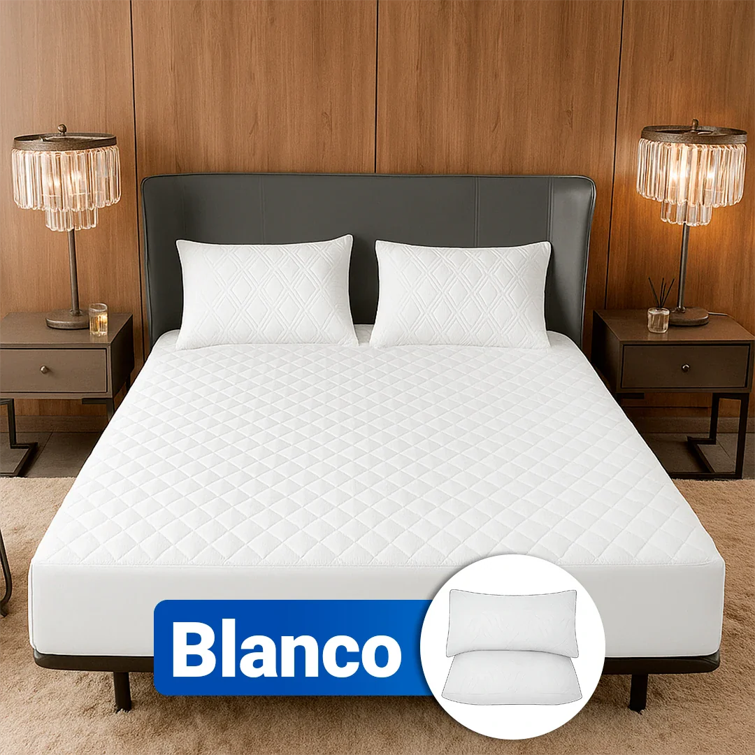 Protector de Colchón SoftRest Acolchado Antifluido + 2 Fundas de Almohada | Se Ajusta Hasta 40cm